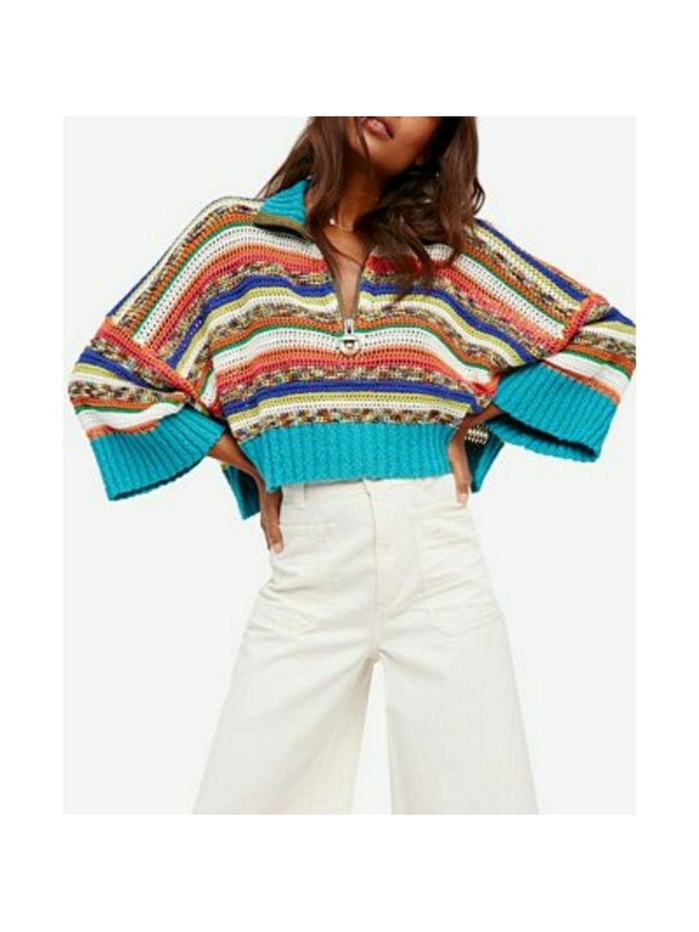 Free People Make Me Happy Cropped Knit Sweater Size XS